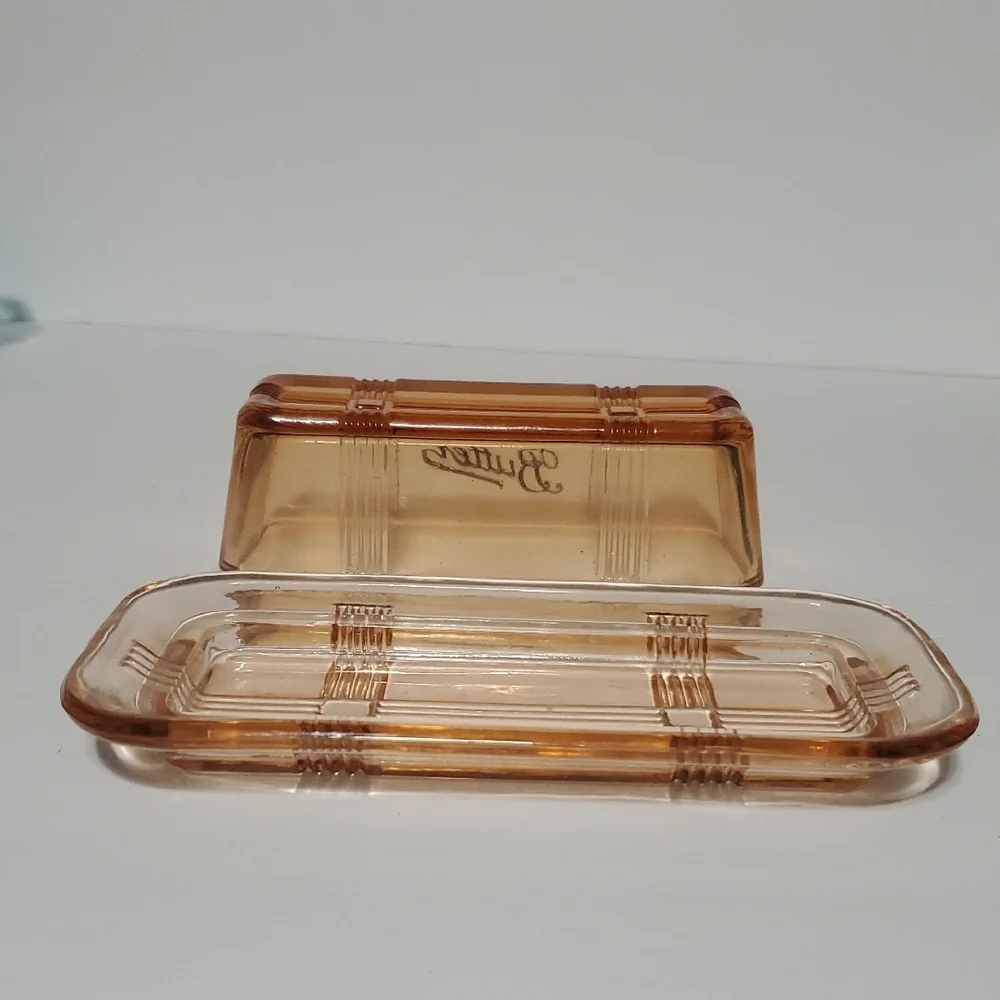 Amber Glass Butter Dish - Picture 2 of 6